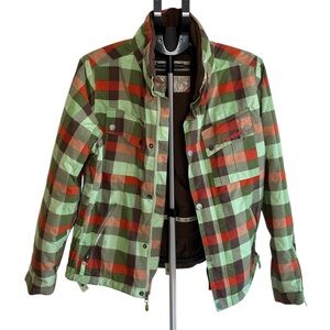Burton checkered zip button front ski snow jacket pockets adjustable size large